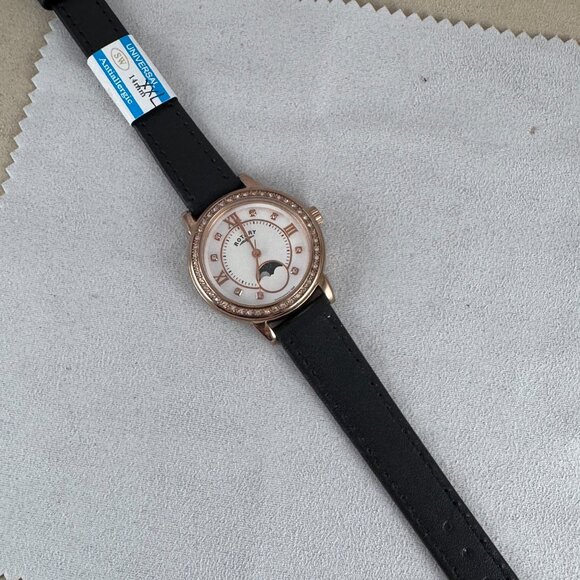 Swiss Rotary Moon Phase Watch, Stylish Polished Rose Gold Dazzling Crystal Bezel - Picture 4 of 8